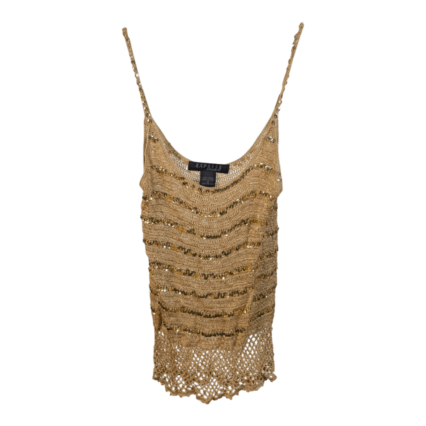 Vintage Express Gold Metallic Knit Tank Top – Size Small - Two Horn